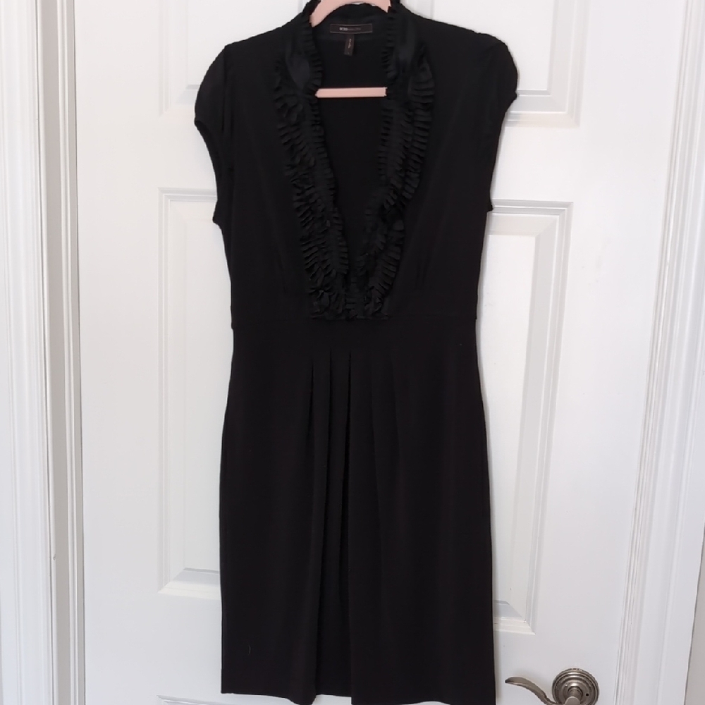 5 for $25 BCBGMaxAzria Black Ruched Wrap Midi Dress